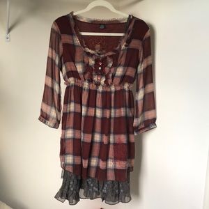 Desigual Plaid BOHO style long sleeve dress